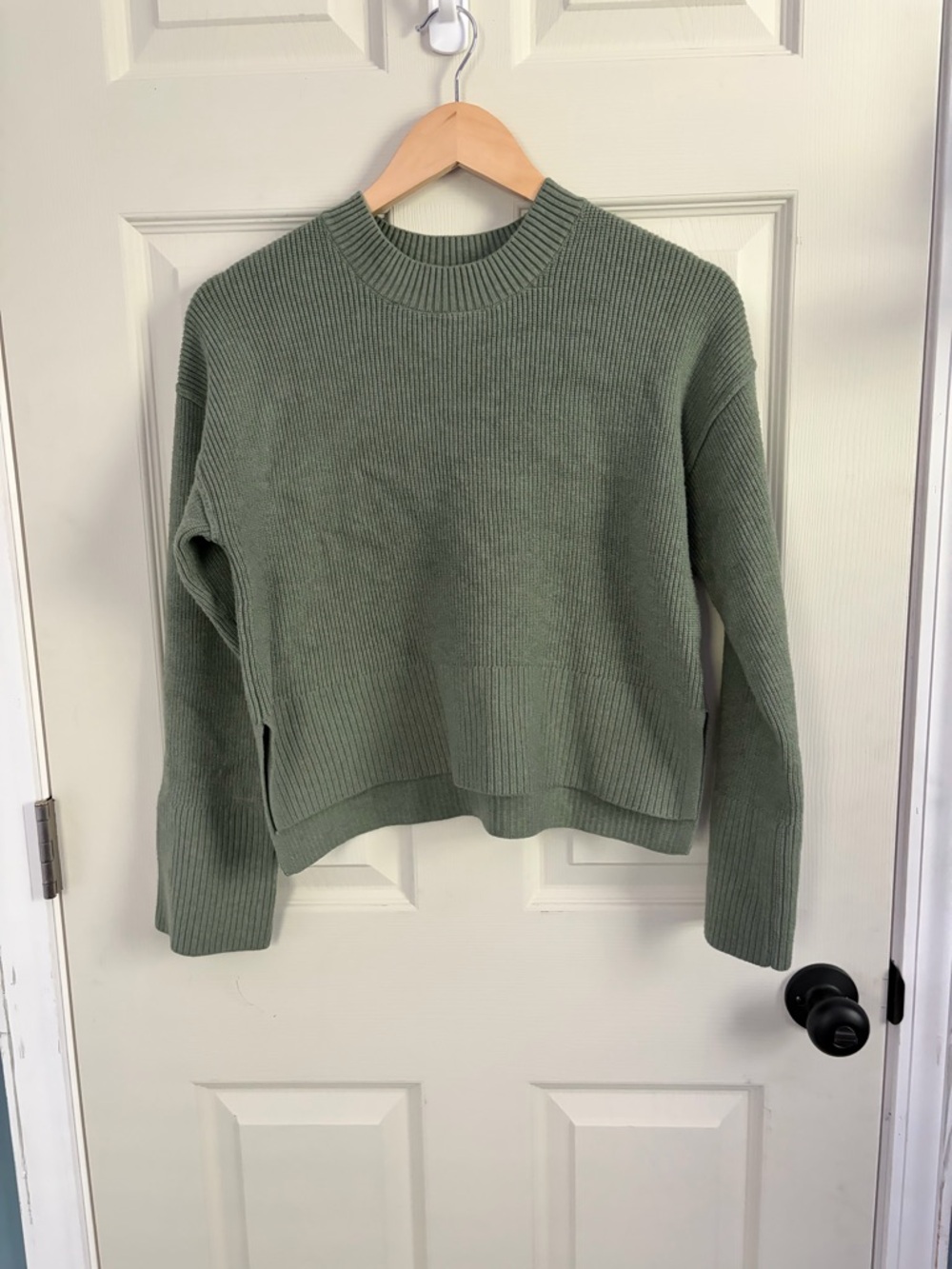 Women's Pink Rose Ribbed Crewneck Sweater in Sage Green